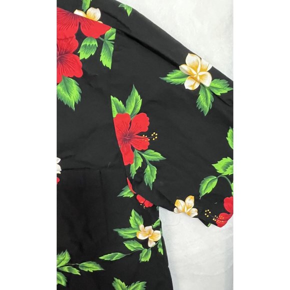 Royal Creations Hawaiian Shirt Mens Large Flowers Geometric Black Red - Picture 5 of 8